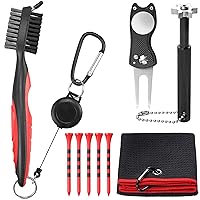 VINTEAM Golf Accessories, 5-Piece Golf Cleaning Tool Set, Foldable Divot Repair Tool with Golf Ball Marker, Golf Club Brush, Golf Groove Sharpener, Golf Tees and Golf Towel Kit