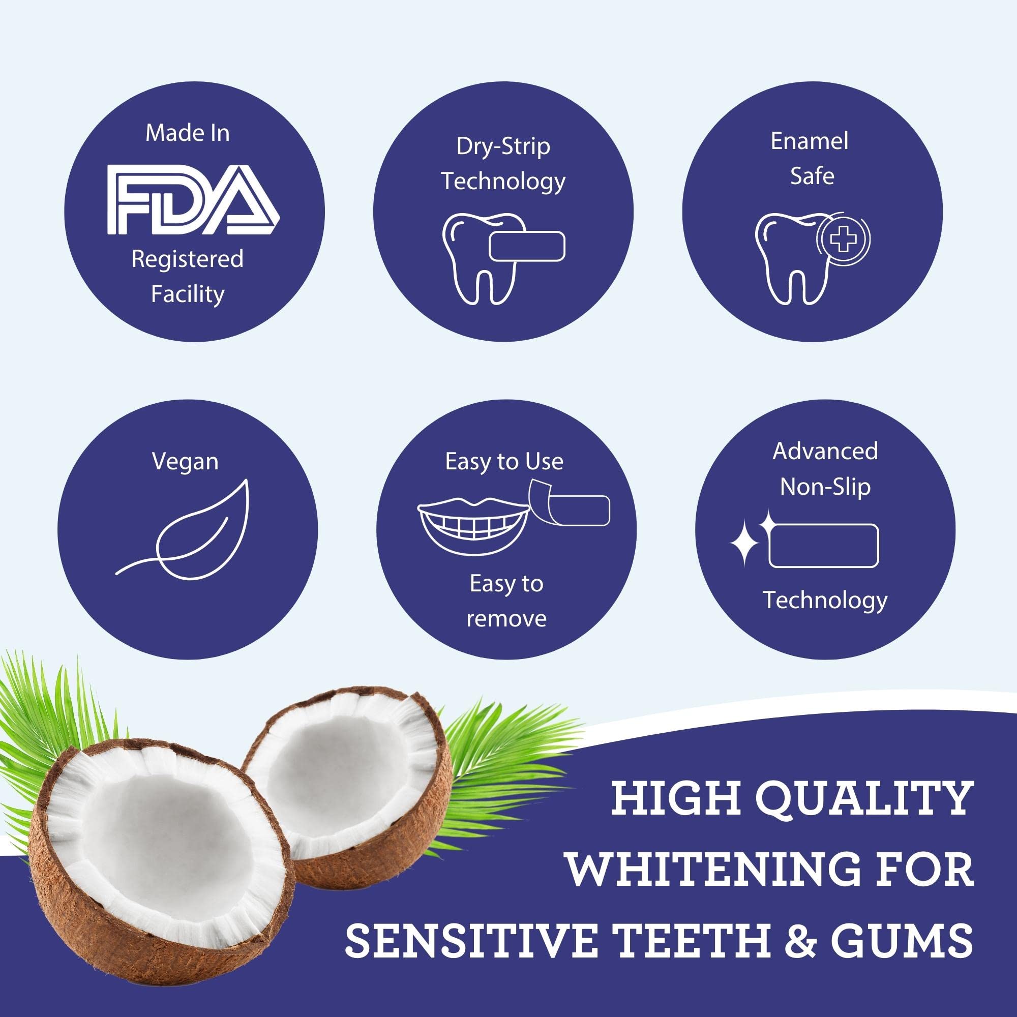 GuruNanda Teeth Whitening Strips with Coconut Oil - 14 Enamel Safe Strips for Sensitive Teeth - Non-Slip, Dry Strip Technology for Whiter Teeth - 7 Professional Treatments with 30 Minutes Fast Results