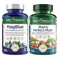 Purity Products Bundle - MagBlue + Men's Perfect Multi MagBlue (Magnesium Bisglycinate Chelate Buffered + Vitamin D3 +More) - Men's Perfect Multivitamin - Supports Healthy Vitality, Energy + More