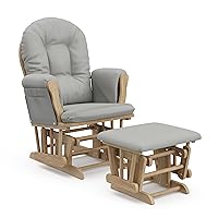 Storkcraft Premium Hoop Glider and Ottoman (Natural/Light Gray) – Padded Cushions with Storage Pocket, Smooth Rocking Motion, Easy to Assemble, Solid Hardwood Base