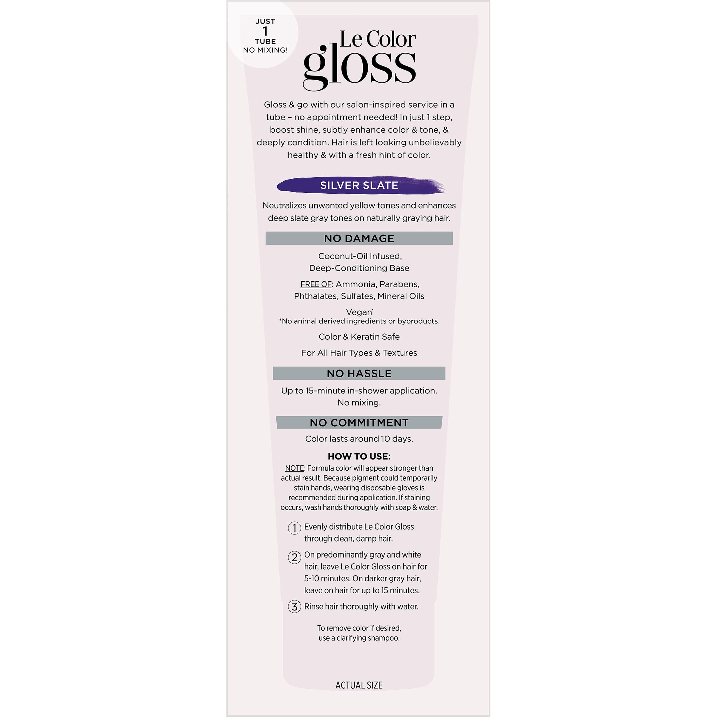 L’Oréal Paris Le Color Gloss One Step Toning Gloss, In-Shower Hair Toner with Deep Conditioning Treatment Formula for Gray Hair, Silver Slate, 1 Kit, 32.626 cubic_inches