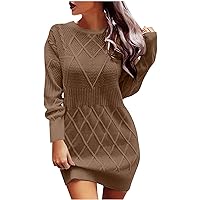 Long Sleeve Sweater Dress Women Cable Knit Tunic Dresses Trendy Fall Solid Pullover Mini Dress Classy Jumper Outfit