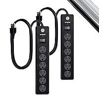 GE 6-Outlet Surge Protector, 2 Pack, 3 Ft Extension Cord, Power Strip, 800 Joules, Flat Plug, Twist-to-Close Safety Covers, Protected Indicator Light, UL Listed, Black, 54630