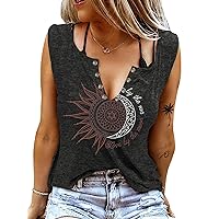 Sleeveless V Neck Tank Tops for Women Loose Fit Causal Summer Tie Dye Country Music Ring Hole Floral Printed T Shirt