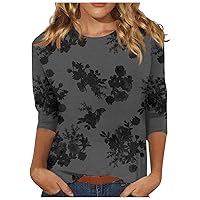 Womens Blouses Dressy Casual, 3/4 Sleeve Shirts Women Cute Print Graphic Tees Blouses Casual Plus Size Basic Tops Pullover