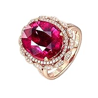 Beydodo Rings Rose Gold 750 Real Jewellery Women's Wedding Ring 4 Bar Claw Setting Red Oval Tourmaline 10.17ct Engagement Ring Wedding Rings Nickel-Free