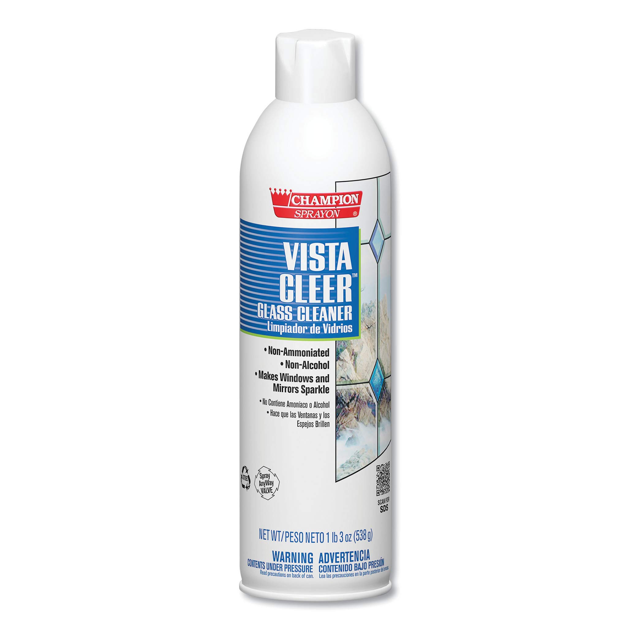 Glass Cleaner Vista Cleer Without Ammonia, Champion Sprayon, 20 oz Can, Box of 3