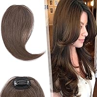 Hairro Clip in Wave Side Bangs Extensions, 100% Human Hair 2 PCS Clip on Middle Part French Bangs Thin Sides Swept Fringe Hairpieces