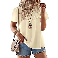 IN'VOLAND Plus Size Womens Summer Tops Crewneck Short Sleeve Shirts Lace Crochet Casual Chiffon Boho Blouses