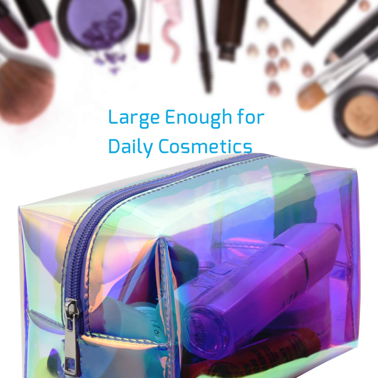 Cambond Holographic Makeup Bag, Clear Cosmetic Bag Large Iridescent Makeup Pouch Toiletry Organizer Cute Pencil Case Stationery Box, Gifts for College Girls Teens Women (Holographic Purple)