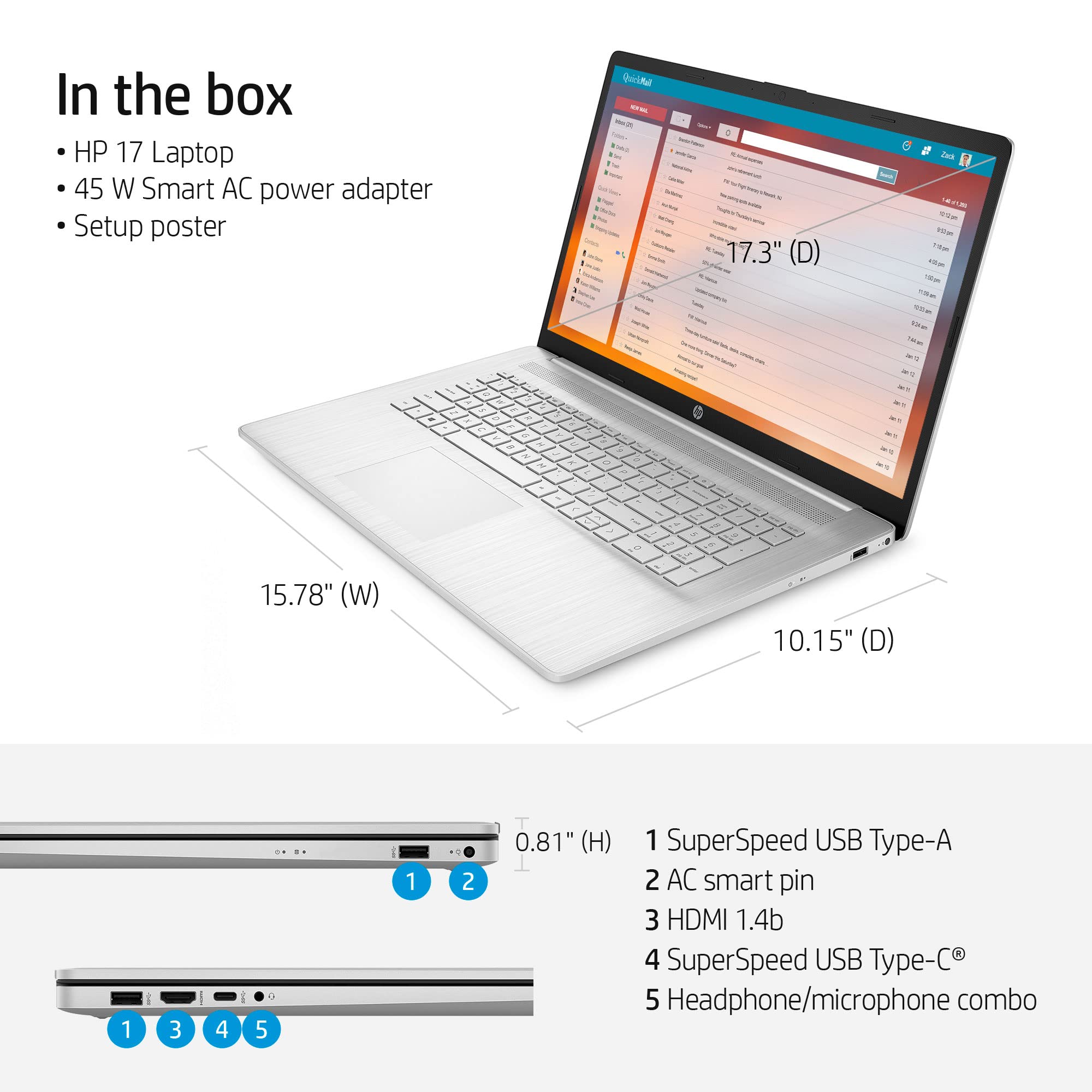 HP Laptops 17 inch Touchscreen 2022| AMD Ryzen 5 5625U| Windows11 Laptop| USB Type-C | Numeric Keypad| Wi-Fi Wireless-AC | Camera | HDMI| Lightweight| with HDMI Cable (32GB RAM | 1TB PCIe SSD)