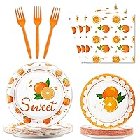 gisgfim 96 Pcs Little Cutie Plates and Napkins Party Supplies Fruit Orange Tableware Set Summer Fruit Party Decorations Favors for Fruit Birthday Baby Shower Serves 24