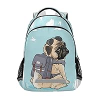 ALAZA Cute Cartoon Pug Dog Print Blue Backpack Purse for Women Men Personalized Laptop Notebook Tablet School Bag Stylish Casual Daypack, 13 14 15.6 inch