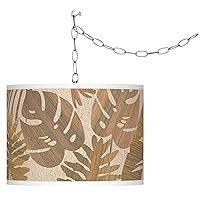 Tropical Woodwork Plug-in Swag Pendant with Print Shade