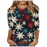 Women's Casual Tops 44989 Sleeve Shirts Cute Christmas Print Graphic Tees Blouses Casual Plus Tops Pullover, S-5XL