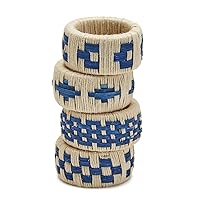 Two's Company Ivory and Navy Set of 4 Napkin Rings - Jute/Plastic/Cane