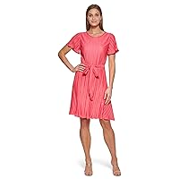 DKNY Women's Jersey Pleated Cocktail Dress, Punch