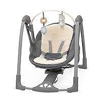 Ingenuity Every Season Swing 'n Go Portable Swing - Cooling and Warming Fabrics, Detachable Sustainable Wooden Toy Bar, 2 Toys, Music, Motorized Swing, for Ages 0-9 Months, Grey - Wesley