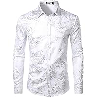 ZEROYAA Luxury Men's Silk Like Satin Button Down Shirt