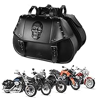 Motorcycle Saddlebags 34L Large Capacity PU Leather Side Saddle Bags Waterproof Universal for Harley Honda Yamaha Kawasaki (3D Skull,Black)