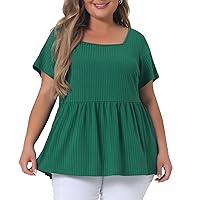 Agnes Orinda Plus Size Babydoll Tops for Women Summer Peplum Short Sleeve Summer Oversized Tunic Shirts
