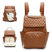 miss fong Diaper Bag Backpack Baby Diaper Bag for baby boy and girls, Leather Baby Bag with 13 diaper bag organizing pouches, Changing Pad, Stroller Straps and 4 Insulated Pockets(Brown)