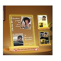 Personalized Valentines Day Gifts for Men Women Lovers, Customized Acrylic Plaque Printed with Photos, Custom Wood Picture Frame with LED, Birthday Gift from Men Women Lovers
