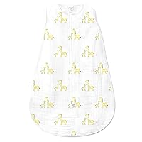 SwaddleDesigns Cotton Muslin Sleeping Sack, Mommy & Baby Giraffe, Yellow, Small 0-6 Months, Wearable Blanket with 2-way Zipper