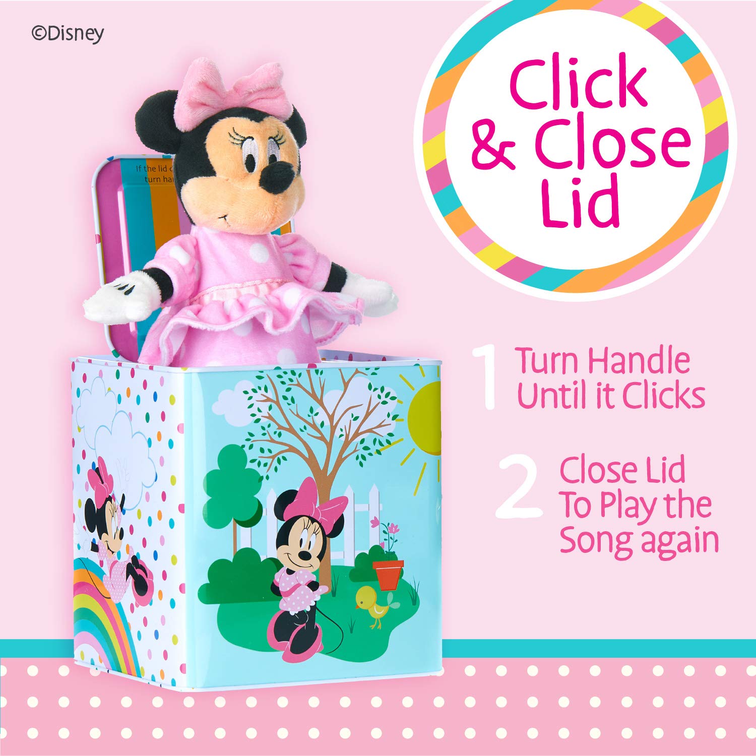 KIDS PREFERRED Disney Baby Minnie Mouse Jack in The Box Musical Toys for Babies and Toddlers, Plays “Somewhere Over The Rainbow” Minnie Springs Out from A Colorful Box, Pink
