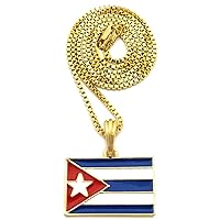Cuba Flag Small Pendant with Box Link 24 Inches Long Necklace