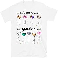 Grandma Heart Personalized Grandchildren Shirt, Gifts for Nana Gigi Mom, Customized Kids Names for Grandma, Mothers Day