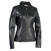 Milwaukee Leather SFL2850 Women's Classic Black Zippered Motorcycle Style Fashion Leather Jacket with Shirt Style Collar