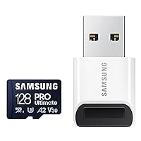 SAMSUNG PRO Ultimate microSD Memory Card + Reader, 128GB microSDXC, Up to 200 MB/s, 4K UHD, UHS-I, Class 10, U3,V30, A2 for GoPRO Action Cam, DJI Drone, Gaming, Phones, Tablets, MB-MY128SB/AM