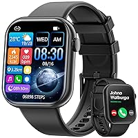 Smart Watch (Answer/Make Calls), 2024 Newest 1.85 Inch Fitness Tracker, Heart Rate/Sleep Monitor/Pedometer/Calories, Multiple Sports Modes, Women's Men's Fitness Watch for Android iPhone(Black)