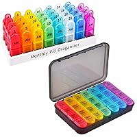 Greencycle Monthly and Weekly Pill Organizer, 2 Times and 4 Times A Day, Moisture-Proof Pill Box AM PM Medicine Organizer to Hold Vitamins Fish Oil Compartments Supplements (Rainbow)