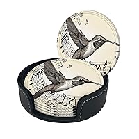 Coasters Sets of 6 with Holder PU Leather Bar Drink Coasters for Coffee Table Home Decor, New Apartment Essentials for Men Women Housewarming Gifts - Music Symbol