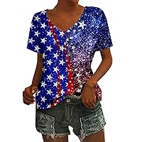 Casual America Flag Print V Neck Tee Tops, American Flag T Shirt Women, USA Star Stripes Tee Shirts, Fourth July Tee Shirts