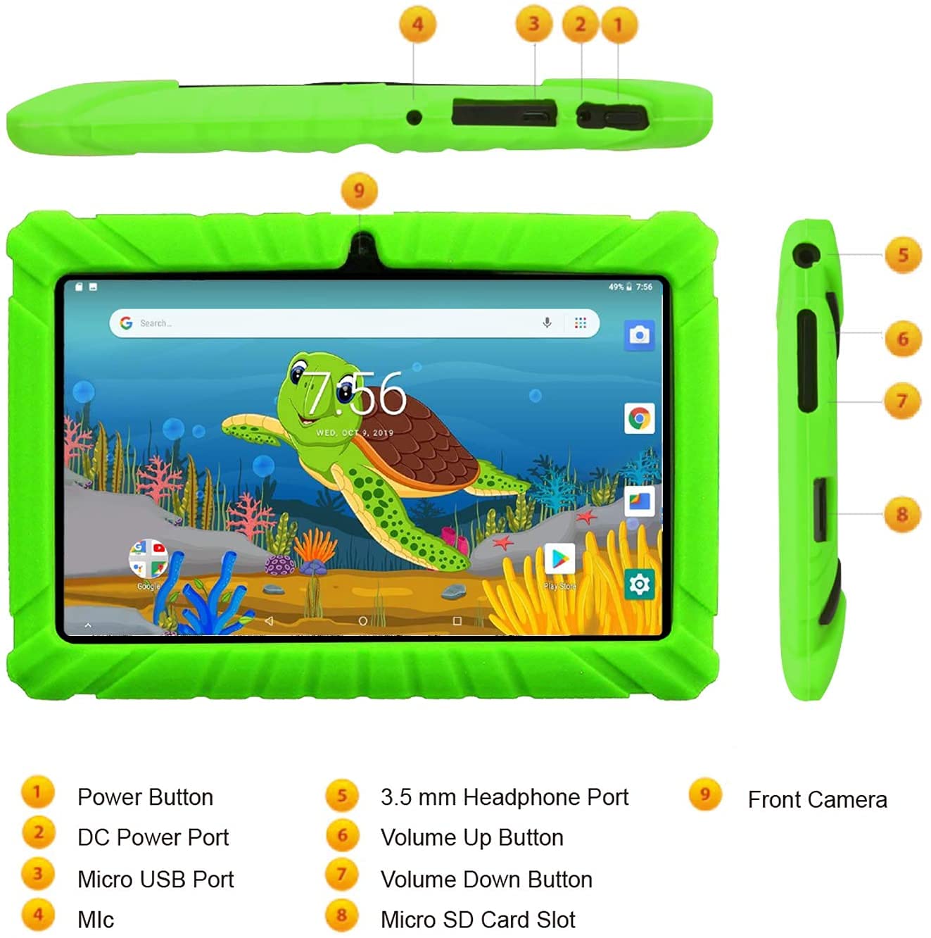 Contixo Kids Tablet Bundle V8, 7-inch HD, ages 3-7, Toddler Learning Tablet with Camera, WiFi, Parental Control & Kid Safe 85dB Bluetooth On The Ear Headphones Bundle Green, Perfect for Back to School