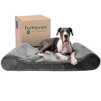 Furhaven Orthopedic Dog Bed for Extra Large Dogs w/ Removable Washable Cover, For Dogs Up to 180 lbs - Minky Plush & Velvet Luxe Lounger Contour Mattress - Gray, Giant/XXXL