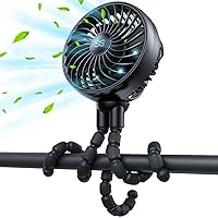 GUSGU Stroller Fan Clip on for Baby, Flexible Tripod & Rechargeable Battery, Small Personal Fan, Mini Portable Fan for Travel, Handheld, Car, Bed (Black)