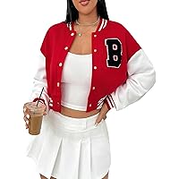 Floerns Women's Plus Size Letter Patched Baseball Collar Long Sleeve Varsity Jacket