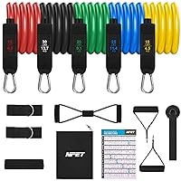 NPET Resistance Band Set 13pcs, Workout Bands, Exercise Band Set with Handle, Ankle Straps, Door Anchor, Carry Bag,for Resistance Training,Home Workouts, Physical Therapy