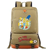The Simpsons Graphic Backpack Sturdy Travel Knapsack with USB Port-Canvas Knapsack for Daily Life, Brown