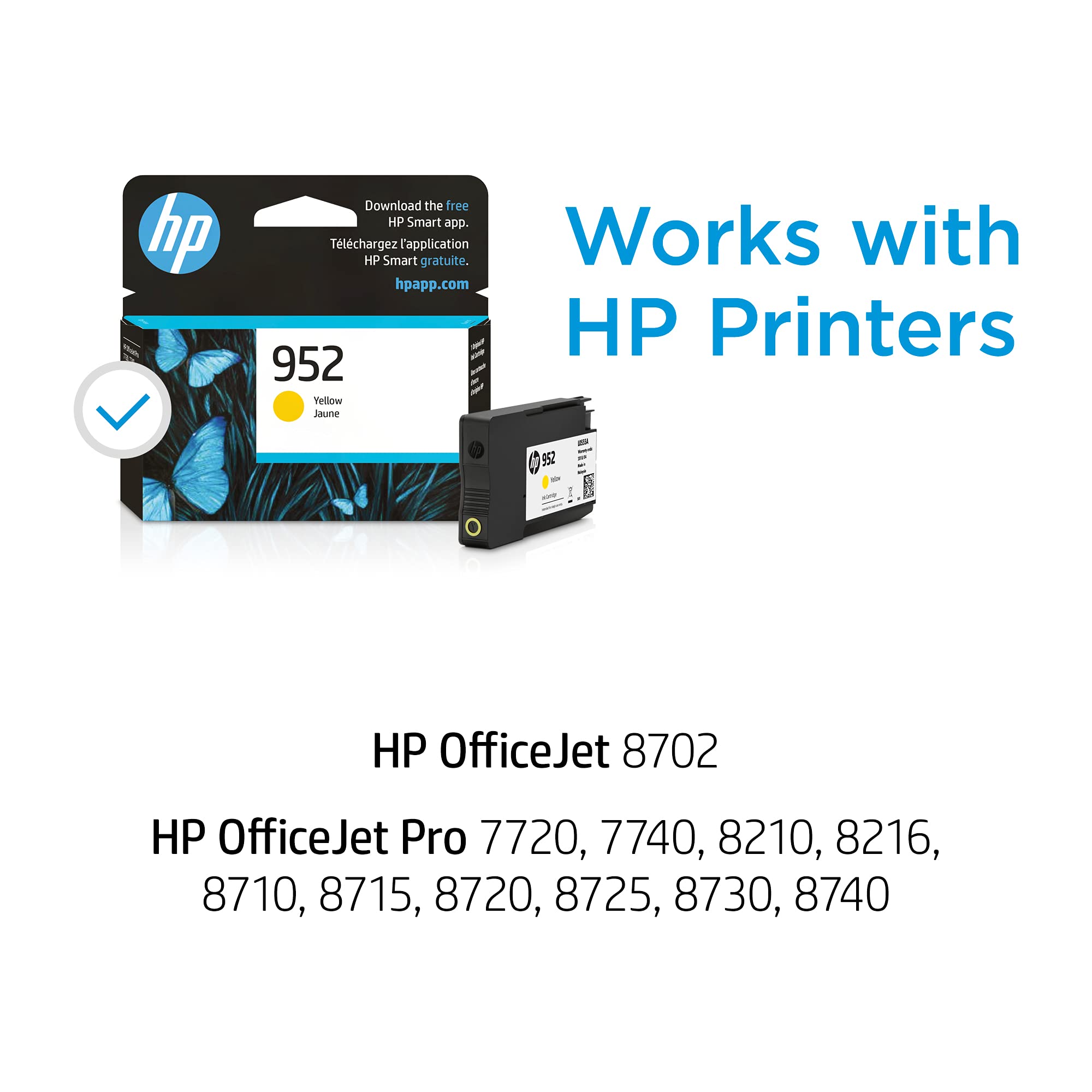 HP 952 Yellow Ink Cartridge | Works with HP OfficeJet 8702, HP OfficeJet Pro 7720, 7740, 8210, 8710, 8720, 8730, 8740 Series | Eligible for Instant Ink | L0S55AN