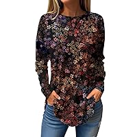 Women Vintage Floral Tops Trendy Crew Neck Shirts Fall Long Sleeve Tunic Top 2023 Casual Cute Graphic Clothes