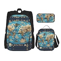 NEZIH World Geography Map Backpack Travel Daypack With Lunch Box Pencil Bag 3 Pcs Set Casual Rucksack Fashion Backpacks