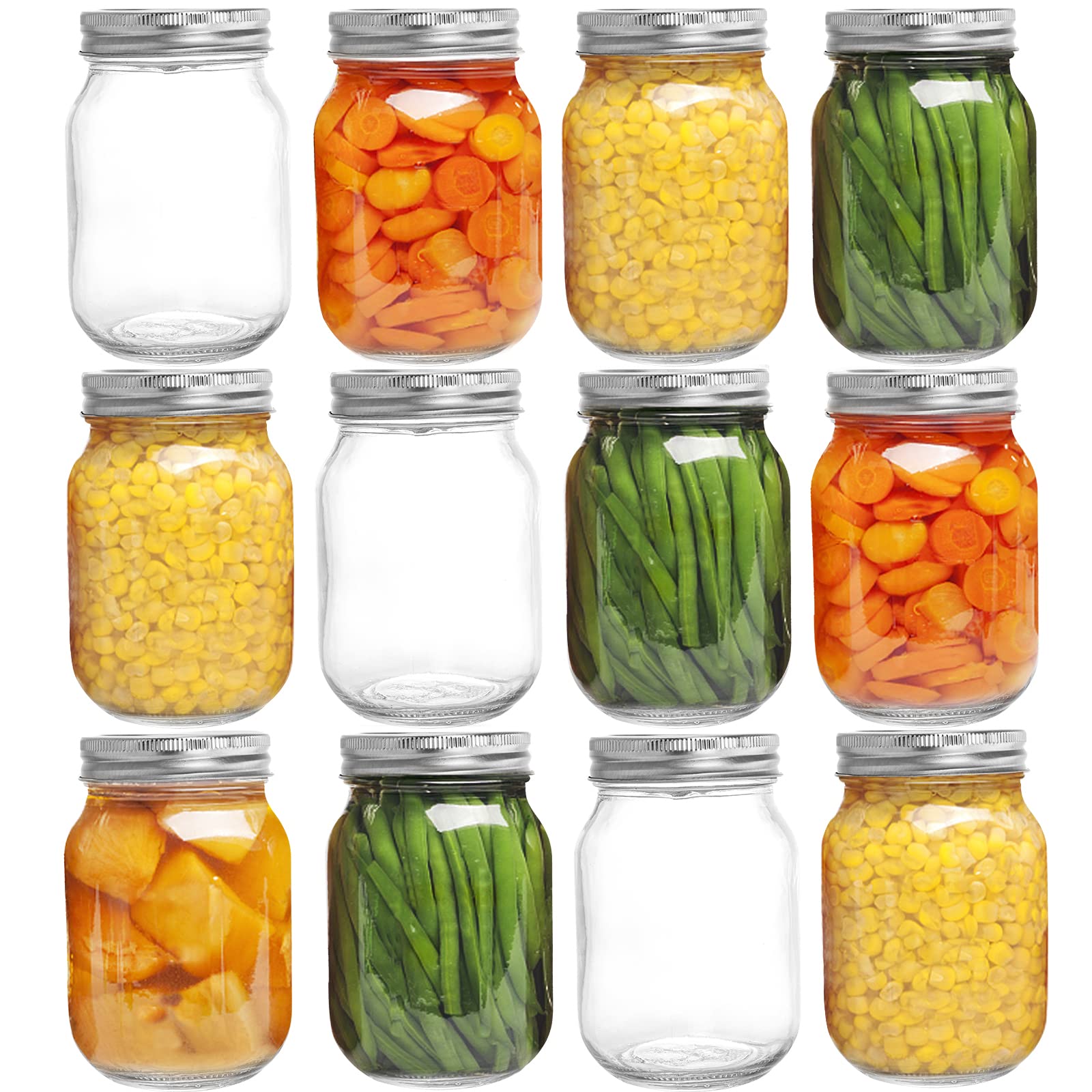 YOUEON 12 Pack 16 Oz Mason Jars with Airtight Lids and Bands, Glass Jars Canning Jars Spice Jars for Fermenting, Pickling, Juice, Jelly, Honey, Wed...