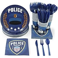 Juvale Police Party Bundle, Includes Plates, Napkins, Cups, Cutlery (24 Guests,144 Pieces)