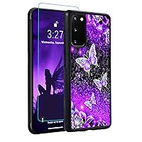 OOK Designs for Samsung Galaxy S20 Case Glitter Purple Butterfly Nebula Space Design Hard PC+Soft TPU Bumper Anti-Slip Ultra Thin Cover Shockproof Case