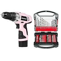 AVID POWER 12V Cordless Drill Pink Bundle with 41Pcs Drill Bit Set-RED